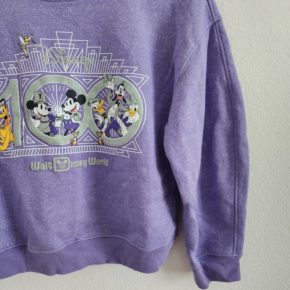 Disney Parks Disney 100 Mickey‎ & Friends Glitter Sweatshirt Youth Large Girls - Picture 4 of 5